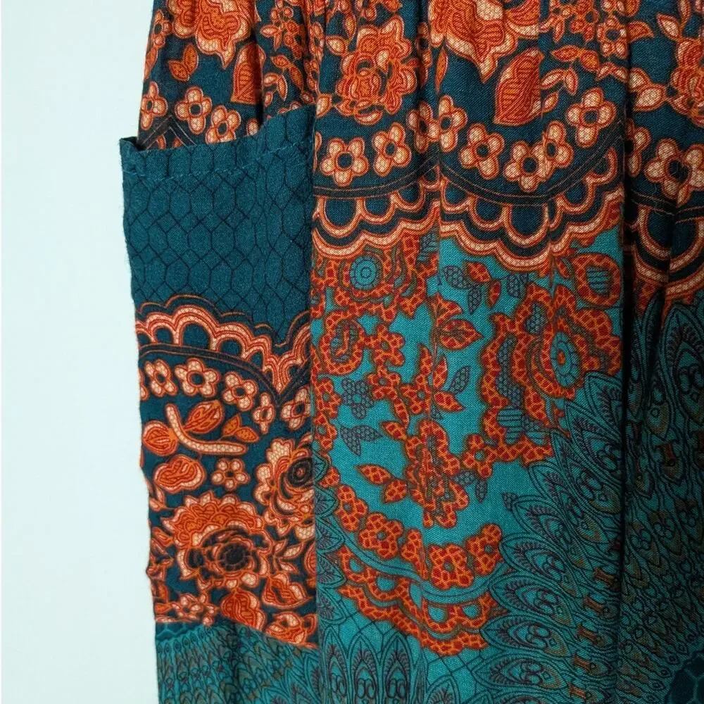 Gypsy Rose Women's Green Orange Medallion Harem Jogger Pants Beach Flowy - Picture 5 of 7